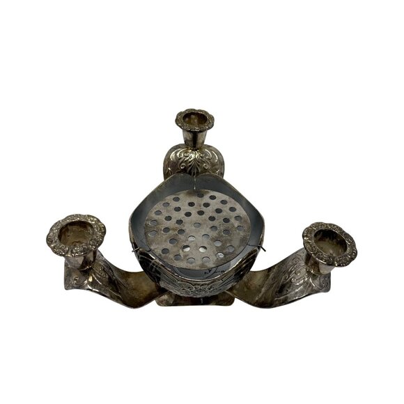 Vintage Silverplate Centerpiece with Flower Frog and 3 Taper Candle Holders – Vi - Picture 10 of 10